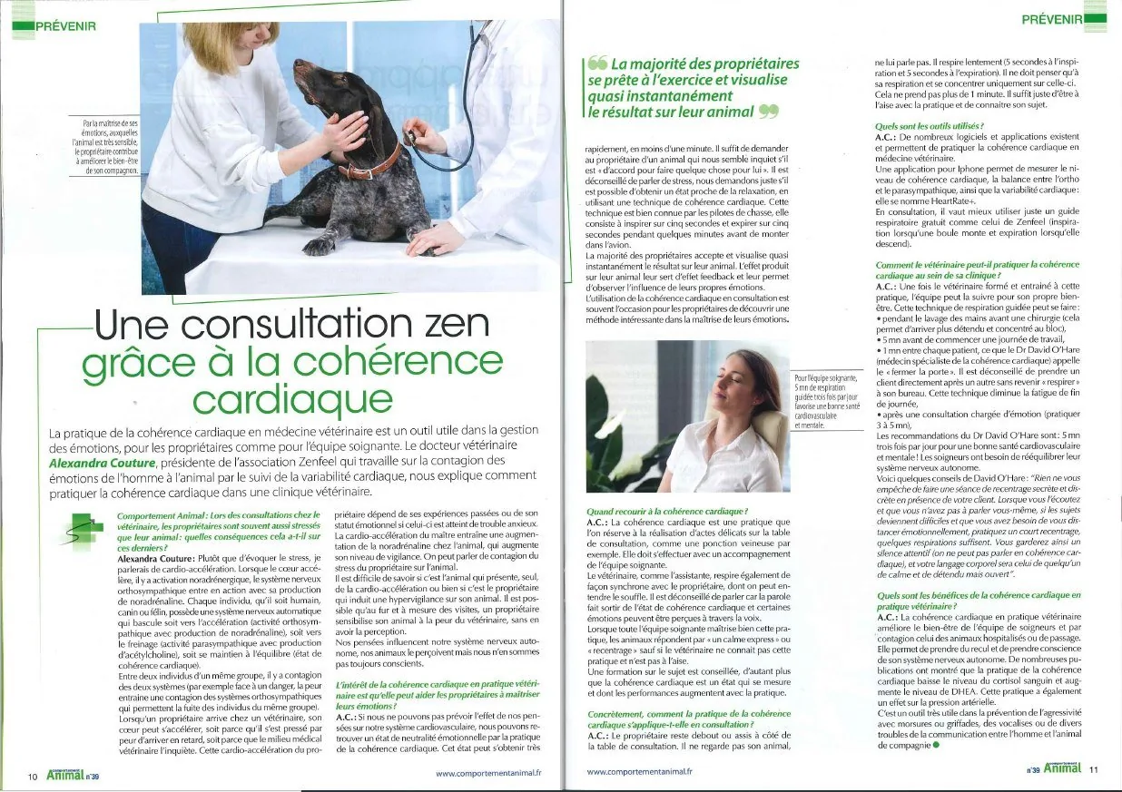 Fac-similé de l'article de Comportement Animal : une consultation zen grâce à la cohérence cardiaque
